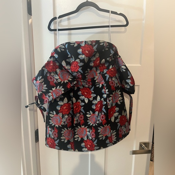 Lovers + Friends Allie Black Red Blue Floral Metallic Mini Off Shoulder Dress - Picture 8 of 8